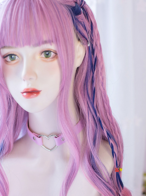 Light Sense Girl Series Cyberpunk Pink Blue Highlight Gradient Long Curly Wig Punk Lolita Wigs