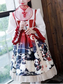 Cute Panda Series Printing Chinese Style Autumn Winter Children Sweet Lolita Kids Long Sleeve Dress