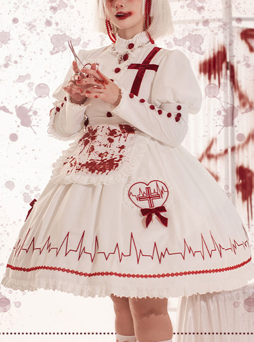 Scarlet Cross Series OP Conventional Style Halloween Nurse Blood Printing Gothic Lolita Long Sleeve Dress