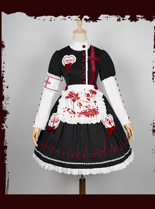 Scarlet Cross Series OP Conventional Style Halloween Nurse Blood Printing Gothic Lolita Long Sleeve Dress