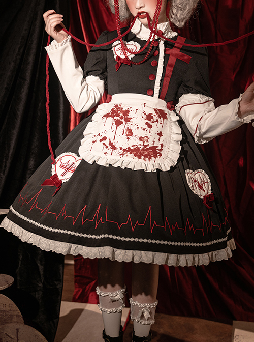 Scarlet Cross Series OP Conventional Style Halloween Nurse Blood Printing Gothic Lolita Long Sleeve Dress