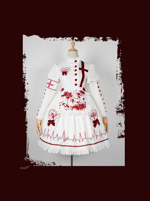 Scarlet Cross Series OP Conventional Style Halloween Nurse Blood Printing Gothic Lolita Long Sleeve Dress