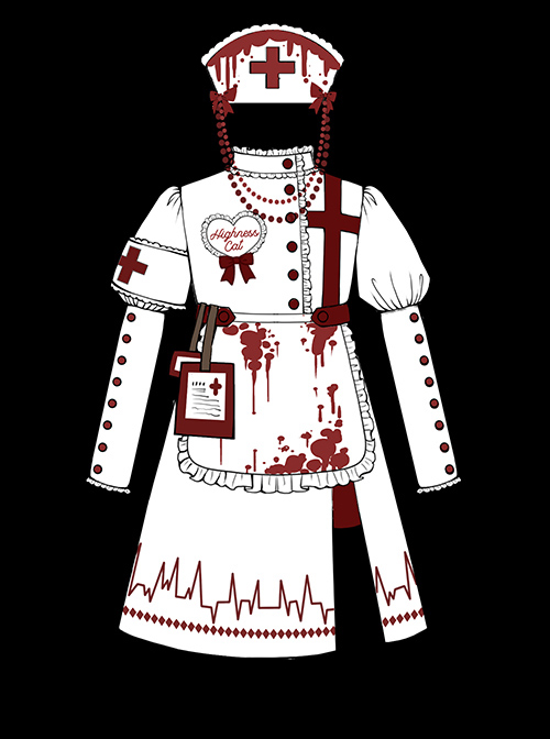 Scarlet Cross Series OP Short Style Blood Printing Halloween Nurse Gothic Lolita Long Sleeve Dress