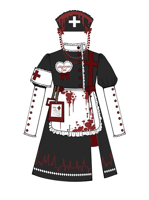 Scarlet Cross Series OP Short Style Blood Printing Halloween Nurse Gothic Lolita Long Sleeve Dress