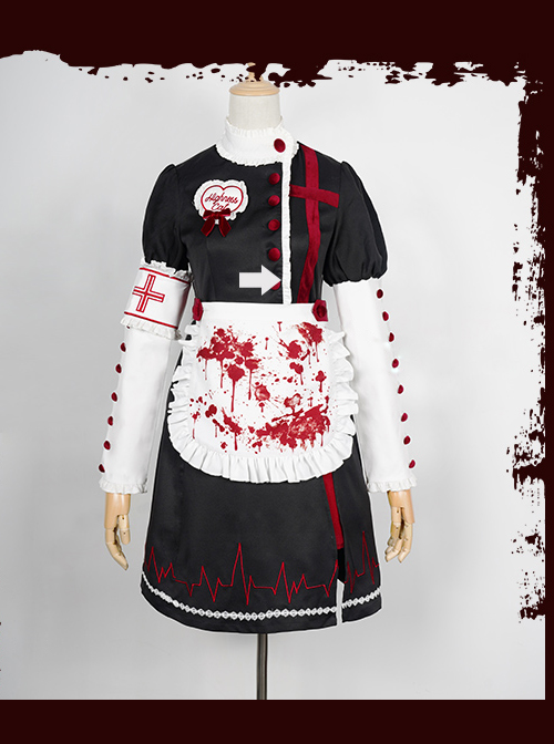 Scarlet Cross Series OP Short Style Blood Printing Halloween Nurse Gothic Lolita Long Sleeve Dress