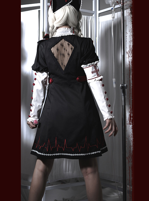 Scarlet Cross Series OP Short Style Blood Printing Halloween Nurse Gothic Lolita Long Sleeve Dress