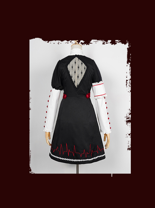 Scarlet Cross Series OP Short Style Blood Printing Halloween Nurse Gothic Lolita Long Sleeve Dress