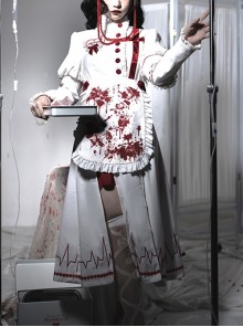 Scarlet Cross Series OP Long Style Blood Printing Halloween Nurse Gothic Lolita Long Sleeve Dress