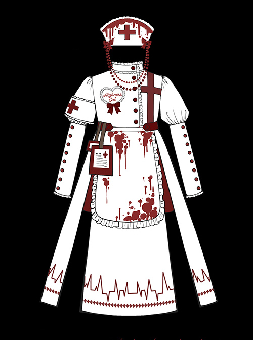 Scarlet Cross Series OP Long Style Blood Printing Halloween Nurse Gothic Lolita Long Sleeve Dress