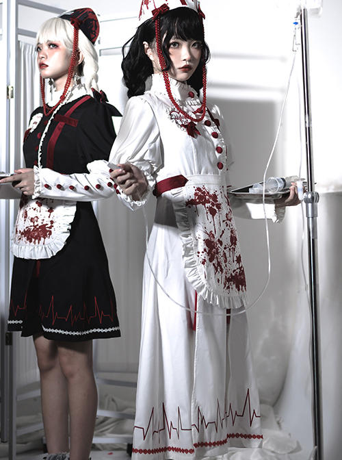 Scarlet Cross Series OP Long Style Blood Printing Halloween Nurse Gothic Lolita Long Sleeve Dress