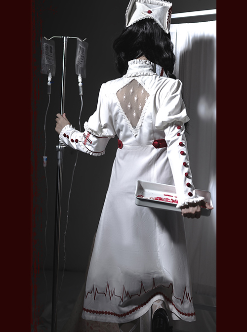 Scarlet Cross Series OP Long Style Blood Printing Halloween Nurse Gothic Lolita Long Sleeve Dress