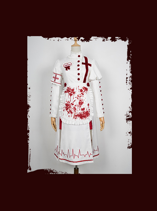 Scarlet Cross Series OP Long Style Blood Printing Halloween Nurse Gothic Lolita Long Sleeve Dress