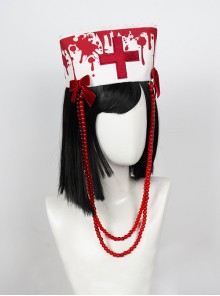 Scarlet Cross Series Blood Printing Cross Embroidery Chain Halloween Gothic Lolita Nurse Hat