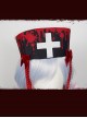 Scarlet Cross Series Blood Printing Cross Embroidery Chain Halloween Gothic Lolita Nurse Hat