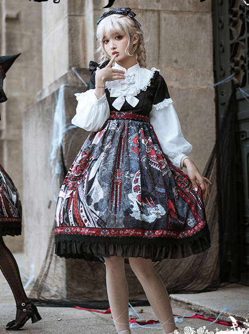 The Witch Image Series Lantern Sleeve OP Darkness Style Loli Halloween Gothic Lolita Long Sleeve Dress