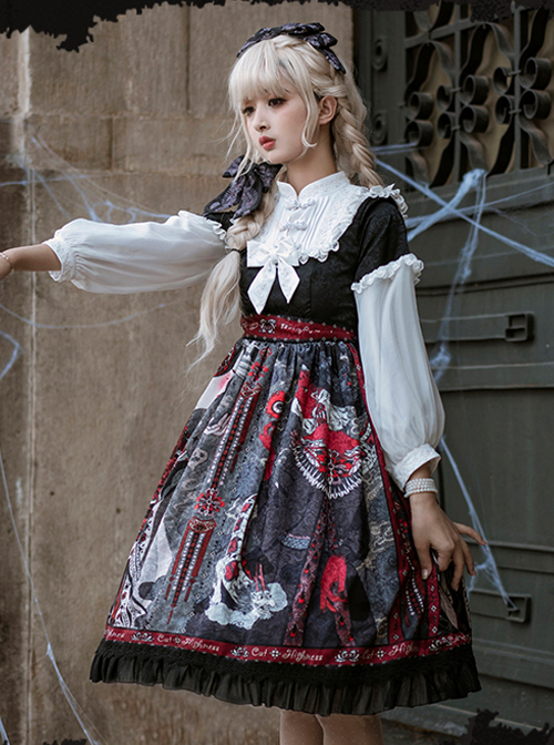 The Witch Image Series Lantern Sleeve OP Darkness Style Loli Halloween Gothic Lolita Long Sleeve Dress