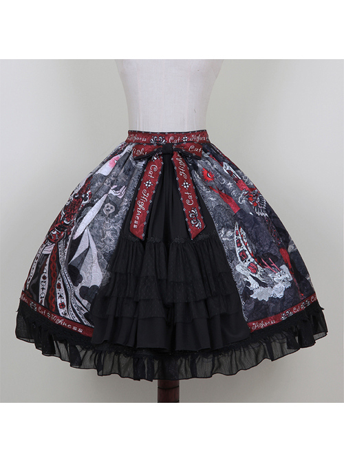 The Witch Image Series SK Darkness Printing Front Placket Halloween Gothic Lolita Skirt