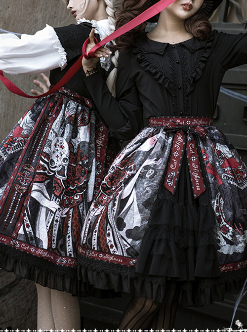 The Witch Image Series SK Darkness Printing Front Placket Halloween Gothic Lolita Skirt