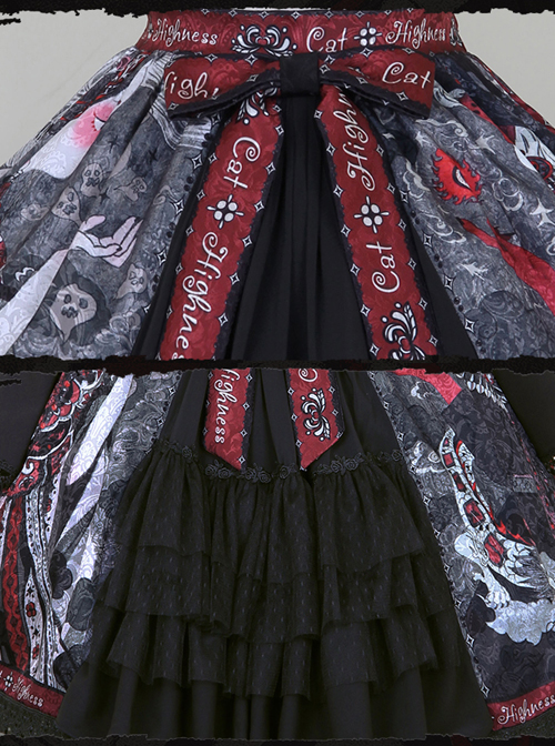 The Witch Image Series SK Darkness Printing Front Placket Halloween Gothic Lolita Skirt