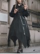 Cat-eye Series OP Black Halloween Darkness Retro Irregular Hem Gothic Lolita Long Sleeve Dress