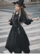 Cat-eye Series OP Black Halloween Darkness Retro Irregular Hem Gothic Lolita Long Sleeve Dress