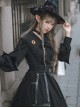 Cat-eye Series OP Black Halloween Darkness Retro Irregular Hem Gothic Lolita Long Sleeve Dress