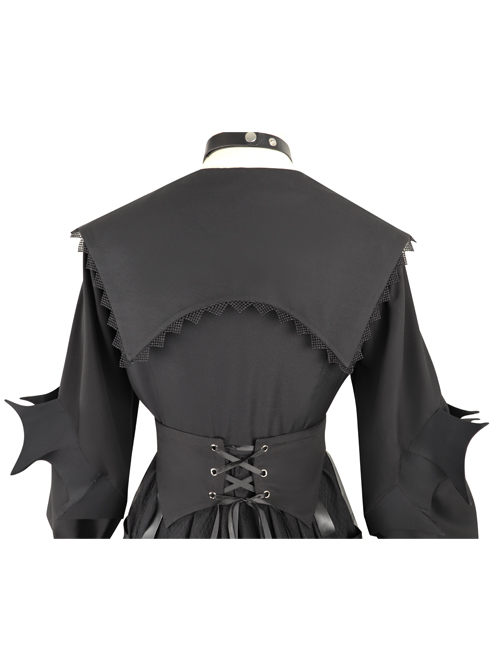 Cat-eye Series OP Black Halloween Darkness Retro Irregular Hem Gothic Lolita Long Sleeve Dress