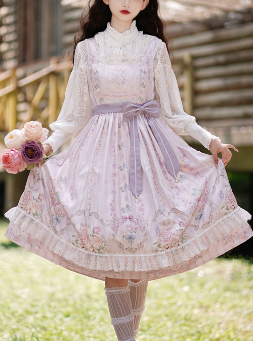 Flowers Wall Series JSK Printing Light Purple Chiffon Elegant Classic Lolita Sling Dress