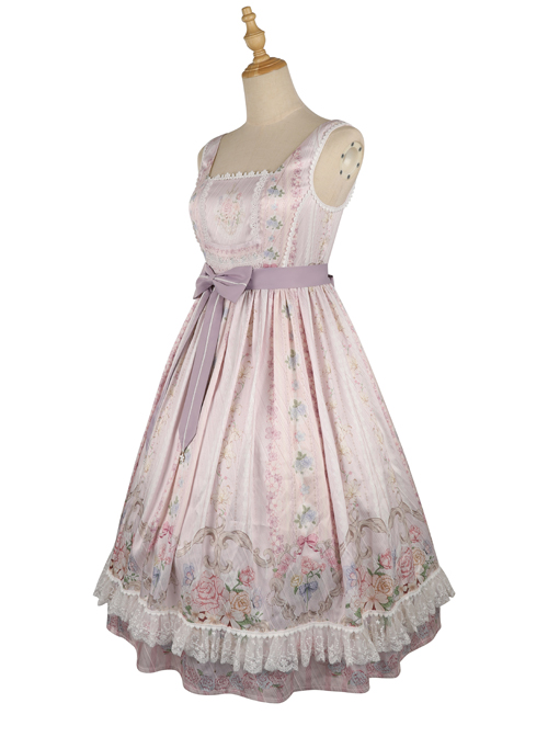 Flowers Wall Series JSK Printing Light Purple Chiffon Elegant Classic Lolita Sling Dress