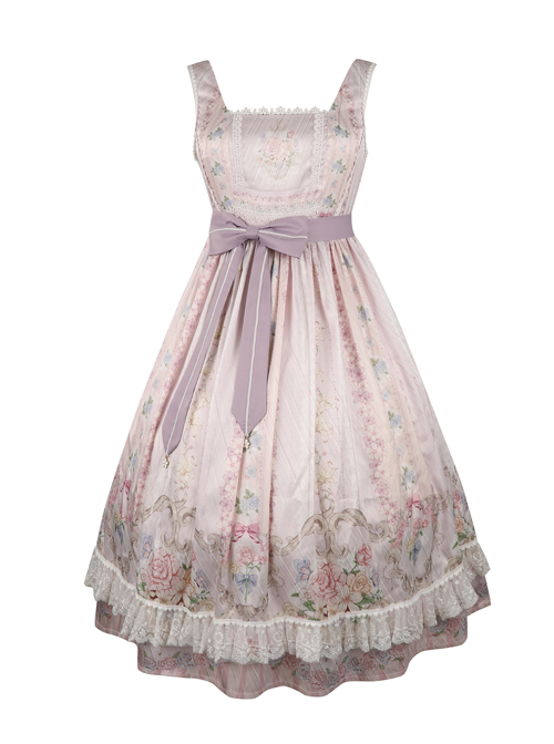 Flowers Wall Series JSK Printing Light Purple Chiffon Elegant Classic Lolita Sling Dress