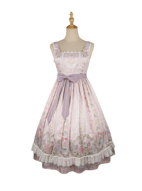 Flowers Wall Series JSK Printing Light Purple Chiffon Elegant Classic Lolita Sling Dress