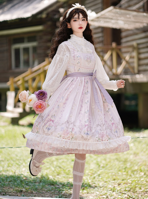 Flowers Wall Series JSK Printing Light Purple Chiffon Elegant Classic Lolita Sling Dress