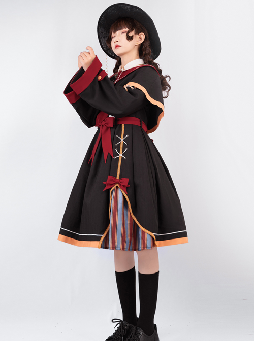 Magic Notice Series OP Retro School Lolita Autumn Winter Black Long Sleeve Dress