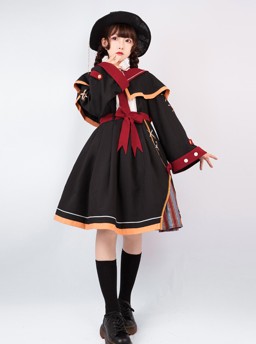 Magic Notice Series OP Retro School Lolita Autumn Winter Black Long Sleeve Dress