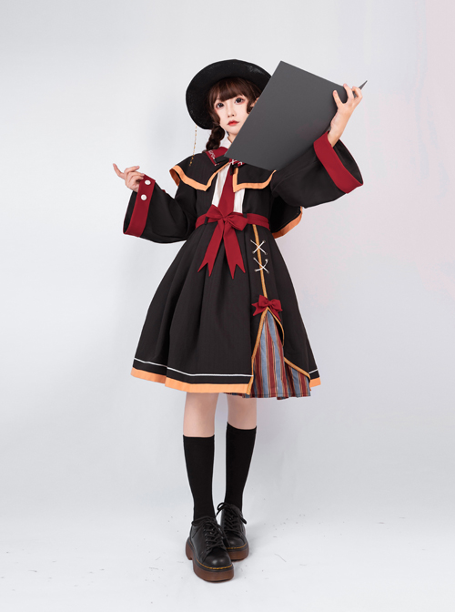 Magic Notice Series OP Retro School Lolita Autumn Winter Black Long Sleeve Dress