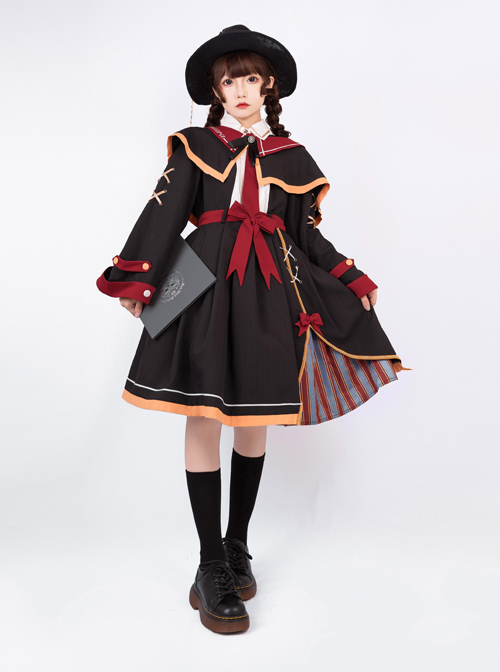 Magic Notice Series OP Retro School Lolita Autumn Winter Black Long Sleeve Dress