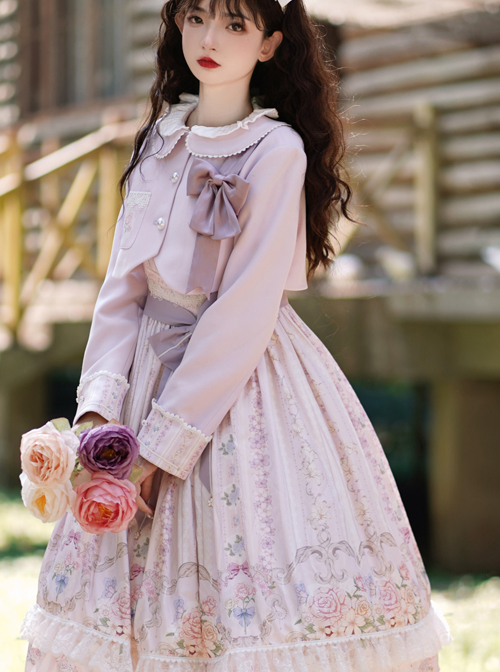 Flowers Wall Series Doll Collar Purple Elegant Classic Lolita Woolen Small Coat