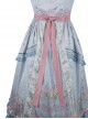 Flowers Wall Series JSK Printing Light Blue Classic Lolita Sling Dress