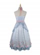 Flowers Wall Series JSK Printing Light Blue Classic Lolita Sling Dress