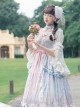 Flowers Wall Series JSK Printing Light Blue Classic Lolita Sling Dress