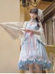 Flowers Wall Series JSK Printing Light Blue Classic Lolita Sling Dress