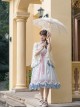 Flowers Wall Series JSK Printing Light Blue Classic Lolita Sling Dress