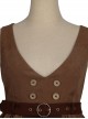 Kitten Detective Series Brown Open Front Retro School Lolita Sleeveless Dress