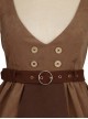 Kitten Detective Series Brown Open Front Retro School Lolita Sleeveless Dress