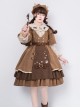 Kitten Detective Series Brown Open Front Retro School Lolita Sleeveless Dress