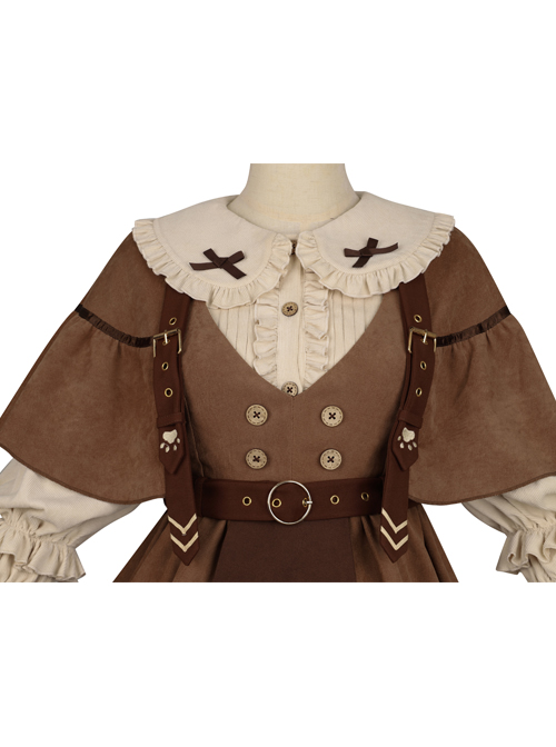 Kitten Detective Series Retro School Lolita Brown Small Shawl