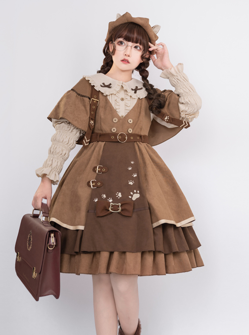 Kitten Detective Series Retro School Lolita Brown Small Shawl