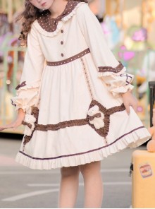 Coffee Bears Series OP Doll Collar Sweet Lolita Autumn Winter Apricot Long Sleeve Dress