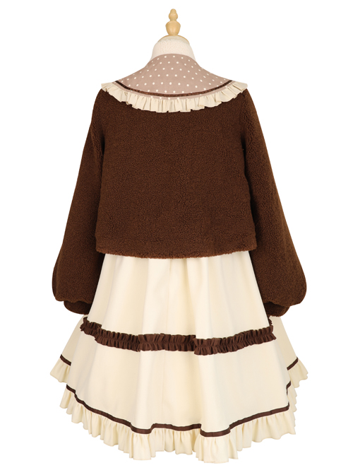 Coffee Bears Series Brown Cute Sweet Lolita Autumn Winter Sheep Horn Buttons Woolen Short Coat