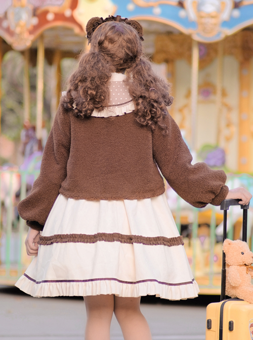 Coffee Bears Series Brown Cute Sweet Lolita Autumn Winter Sheep Horn Buttons Woolen Short Coat